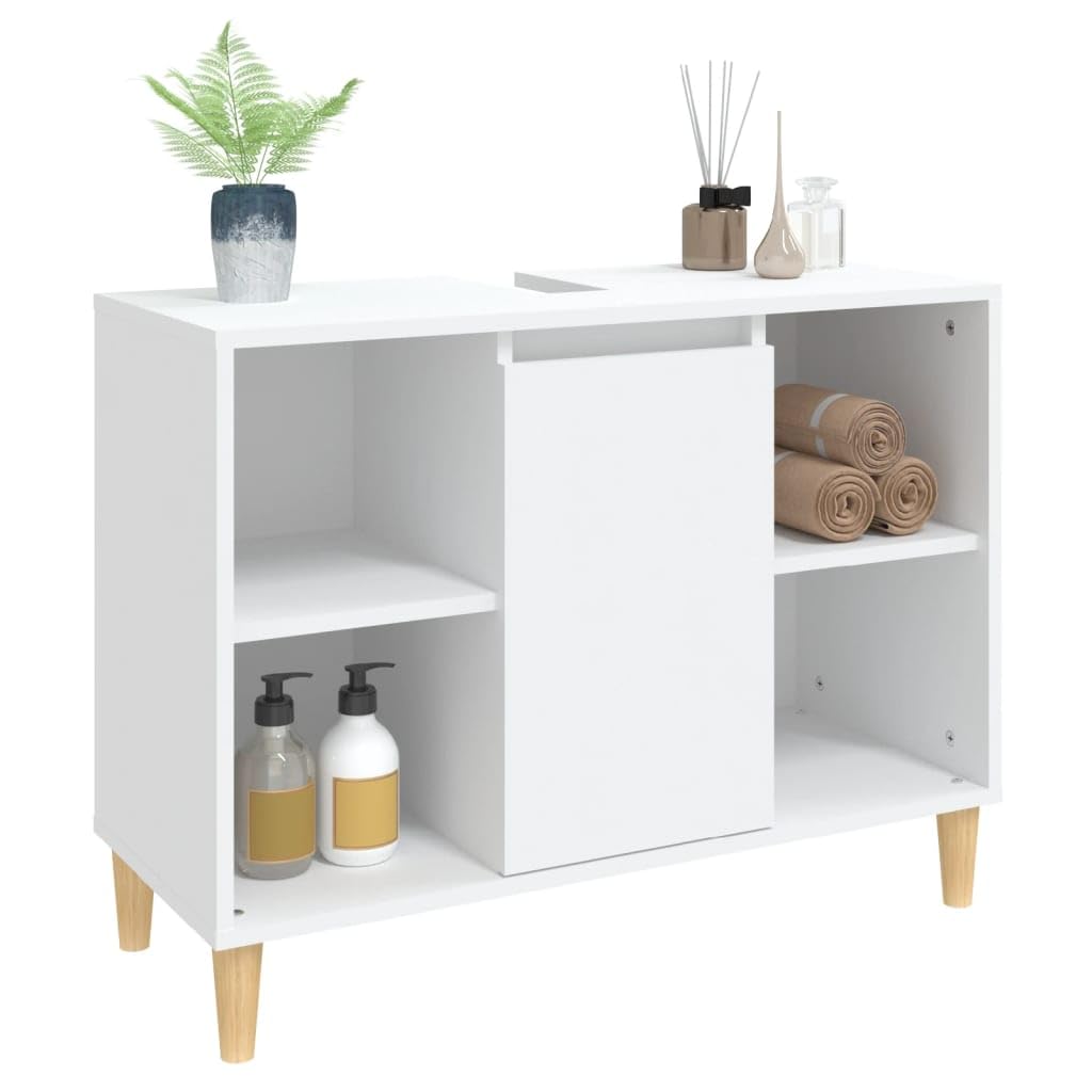 Tomostar Meuble sous Lavabo, Meuble de Rangement Salle de Bain sous Vasque Armoire Évier Blanc 80x33x60 cm Bois d'ingénierie