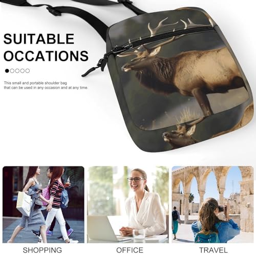 Small Satchel,Bull Elk Oxford Cloth Messenger Bag,mini Shoulder Bag,crossbody Bags with Adjustable Strap for Men Women, Style4