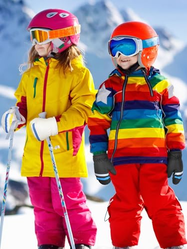 Image of SATINIOR 6 Pairs Kids Snow Mittens | Waterproof, Toddler Children Winter Gloves, Warm Cold Weather Ski MIttens, Cotton Plush Lining, Hook Design