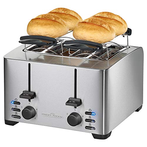 ProfiCook PC-TA 1073 4-Scheiben-Toaster, Edelstahlgehäuse, 2x Brötchenaufsatz, stufenlos einstellbarer Bräunungsgrad… – Bild 3