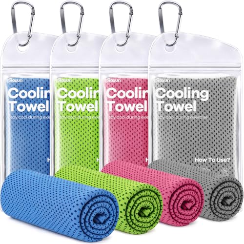 ROXUN 4 Pack Cooling Towels 40x12 Soft Breathable Chilly Neck Ice Rags