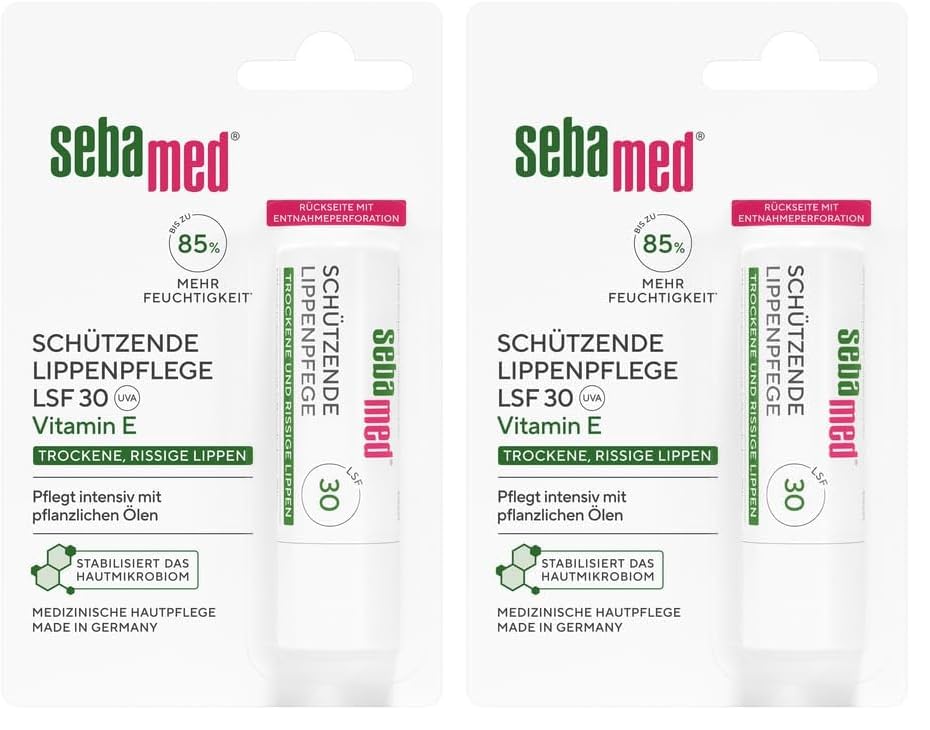 Sebamed schützende Lippenpflege, Lippenpflegestift mit Lichtschutzfaktor 30, für trockene und rissige Lippen, pflegt intensiv mit pflanzlichen Ölen, ohne Mineralöle (Packung mit 2)
