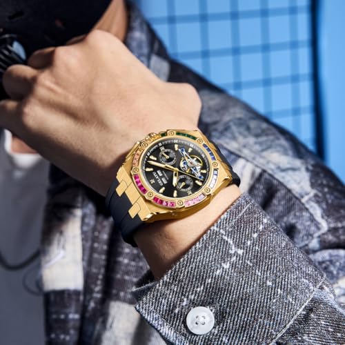 Diamond Skeleton Mens Watches Automatic Mechanical Luxury Watch Sapphire Crystal Waterproof Luminous Wristwatch Silicone Band3