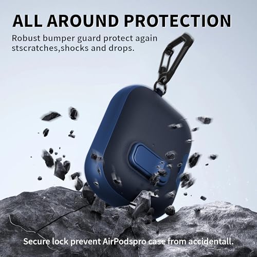Image of for AirPods Pro 3 Case with Lock,TPU Leather Texture Durability Anti-Lost & Shockproof Protective Cover Accessories with Cleaning Kit in Keychain for Apple iPod Pro 3rd Generation 2025(Midnight Blue)