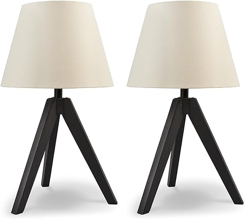 Signature Design by Ashley Laifland - Juego de lámparas de mesa de madera moderna de mediados de siglo de 24 pulgadas, 2 unidades, negro y beige disponible en Yaxa El Salvador