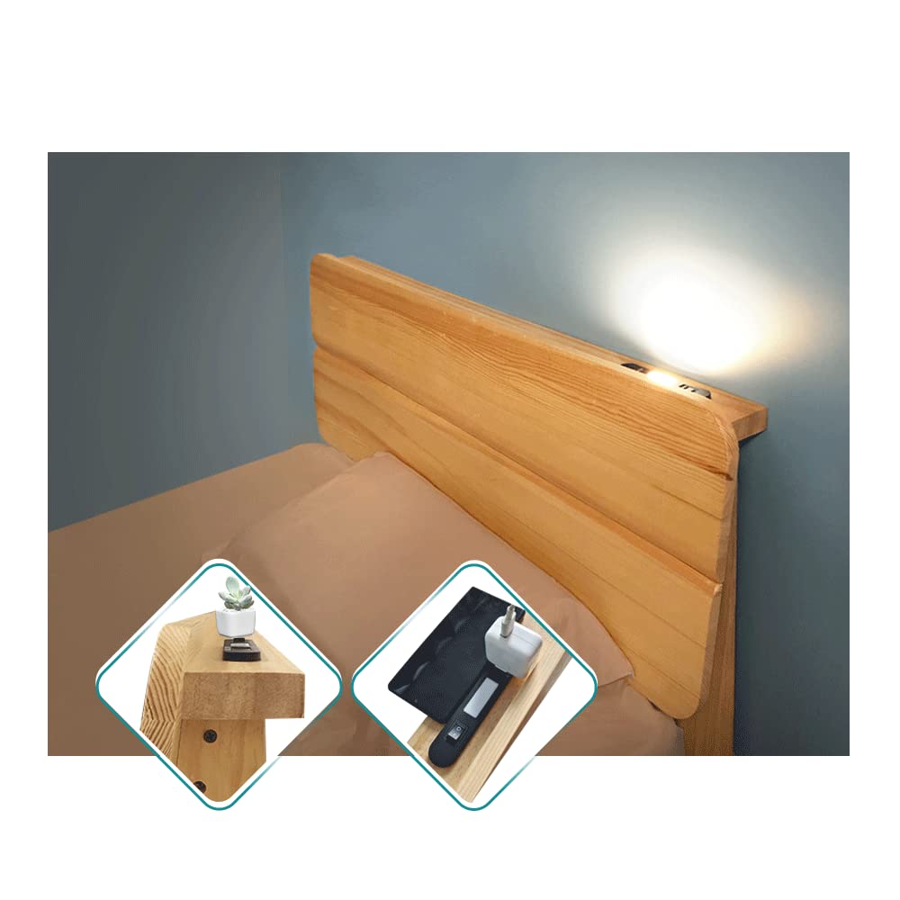 Headboard Twin Bed Backboard Dorm Head Board with Storage Shelves Wooden Headboard Freestanding Rustic Wood Headboard with Outlets LED Panel Headboard - 43.5" Width