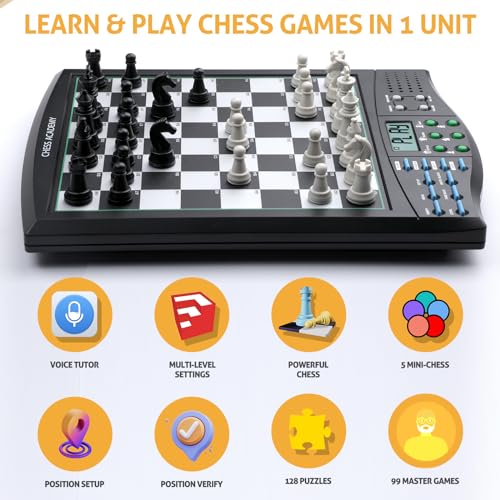 Image of Talking Chess Academy with Voice Teaching System, Electronic Chess Set with Strong Magnetic Pieces, Electronic Chess Board with Rating ELO 2000, Smart Chess Board Great for Brain Training
