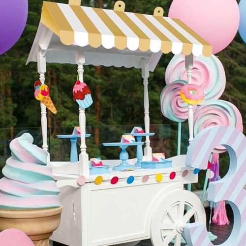 Image of 2 Piece Circus Awning Decoration 3D Carnival Tent Awning Wall Decorations for Circus Theme Party, Carnival Stand, Party Favors Supplies (Gold and White)