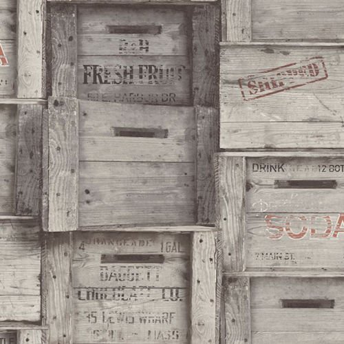 BHF FD22349 "Reclaimed Wood Crates" Wallpaper - Grey