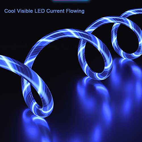Image of AYI 6 in 1 USB LED Charging Cable, 39in Dynamic Flowing Light Cord, Flexible PVC Tangle-Free Wire, Smart Chip with Trickle Charge, Universal Data Sync Cable for Phones, Tablets, and More, Blue.
