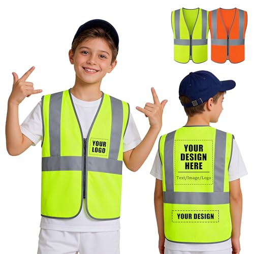 Safekim Custom Kids Safety Vest Personalized High Visibility Reflective Vest for Children with Logo Customized Safety Vest for School Construction Crossing Guard Outdoor Running Cycling