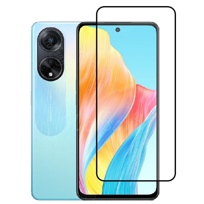 Image of Casodon Designed for Oppo A58 Tempered Glass Screen Protector Guard (Black) Full Screen Coverage with Easy Installation Kit