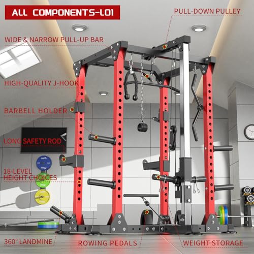Image of Power Rack Power Cage Multi-Function Squat Rack with Cable Crossover System Selectable More Training Attachment Power Rack for Garage & Home Gym