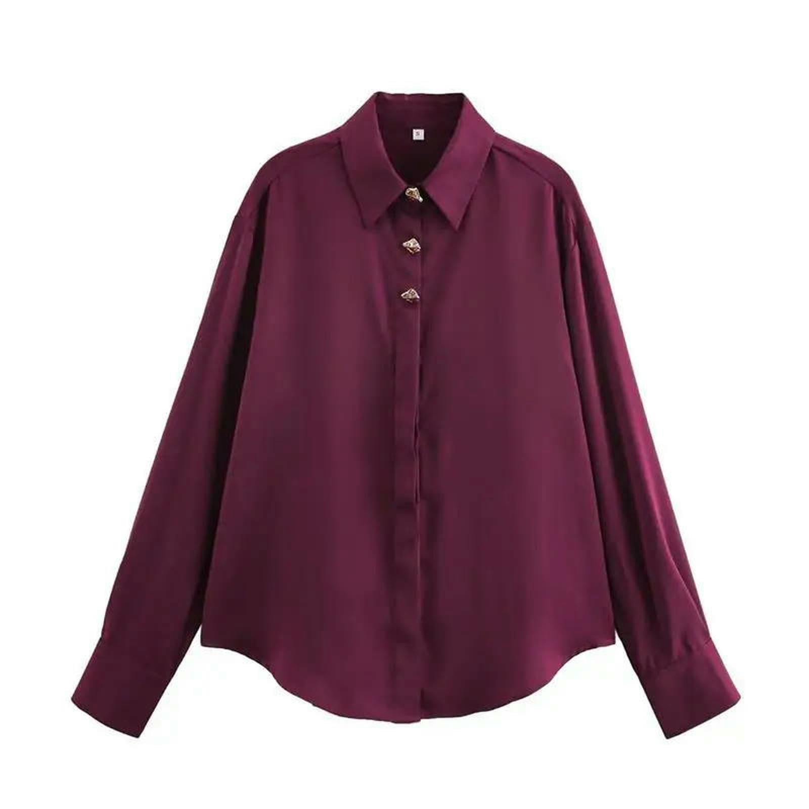 Camicia Donna Camicie Autunno Camicette Eleganti E Rilassate alla Moda per Le Vacanze Street Chic Youth Joker Primaverile-Bordeaux-m