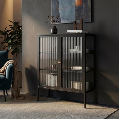 [en.casa] Buffet Moderne Meuble de Rangement Vaisselier avec 2 Portes Passage de Câbles Poignées Pratiques Façade Décorative Stable pour Salon Chambre...
