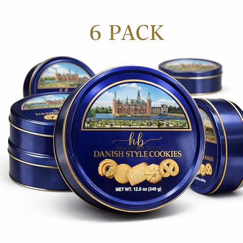 Image of Heavenly Bites Danish Style Butter Cookies in Metal Tin 12 Ounce (6 Pack)