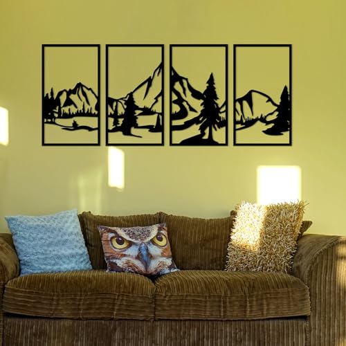 Resama 4 Pieces Metal Mountain And Forest Wall Decorations Line Drawing Wall Art Minimalist Wall Decor Rustic Nature Home Wall Art Sculpture Living Room Bedroom Office thumb #1