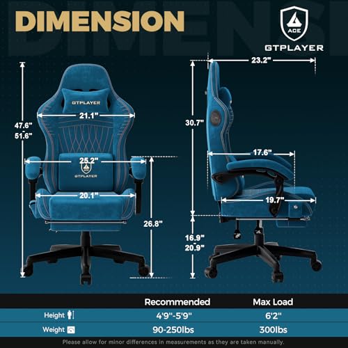 Image of GTPLAYER ACE-PRO Music Gaming Chairs - Built-in Speakers, App Support & Bluetooth Control, Computer Game Chairs with Footrest for Adults, Ergonomic Reclining Silla, Linkage Armrest, Blue 【Velvet】