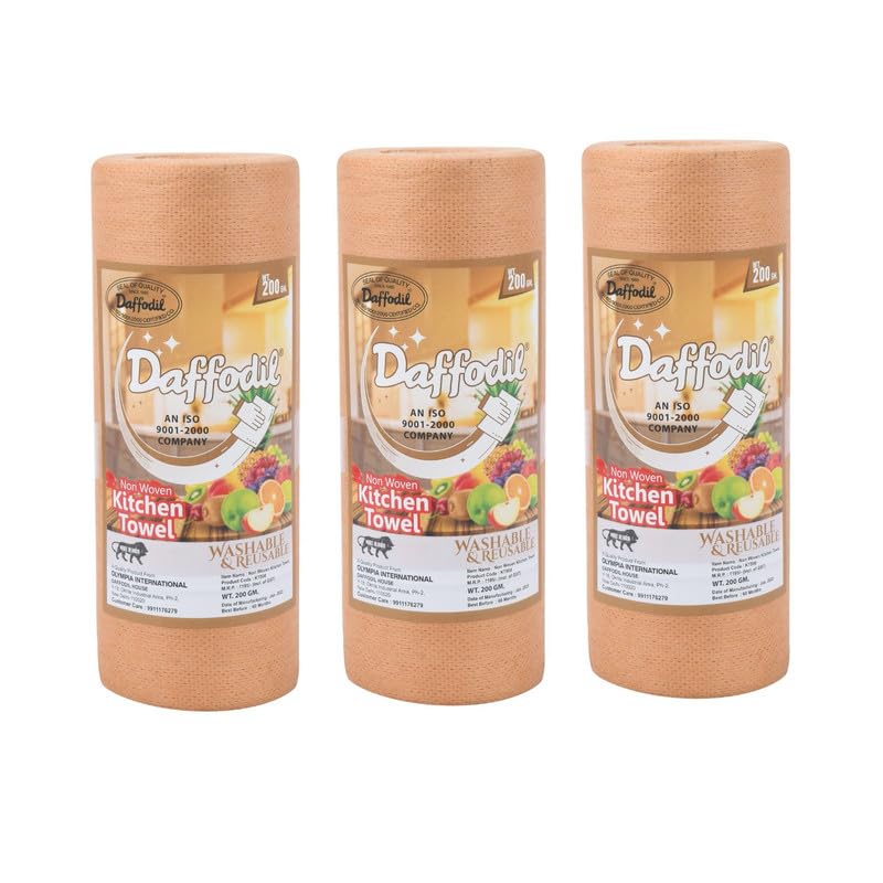 DAFFODIL Non Woven Reusable Kitchen Towels – Ultra-Absorbent Kitchen Roll, Ideal for Heavy Duty Cleaning, Durable and Reusable Kitchen Towel Roll, Pack of 3 (80 Pulls per Roll, 240 Sheets Total) (B0CDS1FXMB) Amazon Price History, Amazon Price Tracker