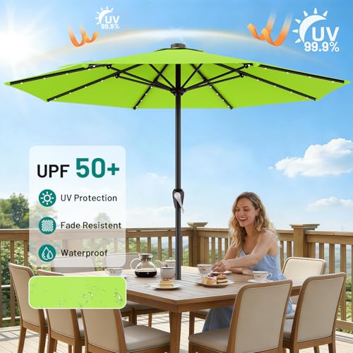Image of AreShark 12FT Large Patio Umbrella with Solar Lights, Solar Powered Outdoor Umbrella with Crank, Patio Table Market Umbrellas for Garden, Deck, Backyard, Pool and Beach, Apple Green