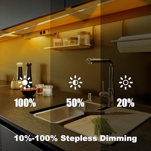Image of JUSJUBR Under Counter Lights for Kitchen, 4pcs 12 Inch Warm White 3000K Dimmable LED Under Cabinet Lighting with Memory Function, Under Cabinet Lights Plug-in, LED Light Bar for Closet (Pack of 2)