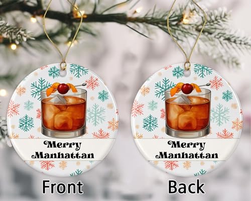 Décoration de boisson imprimée des deux côtés Merry Manhattan Noël