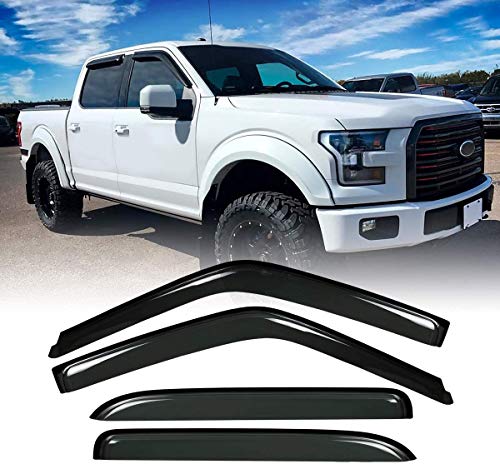 Gevog 4-Piece Side Window Deflector Original Window Visors for 2015-2020 Ford F150, 2017-2020 Ford F250 F350 Super Duty Crew Cab (Supercrew Cab) Sun Rain Guard Ventvisor