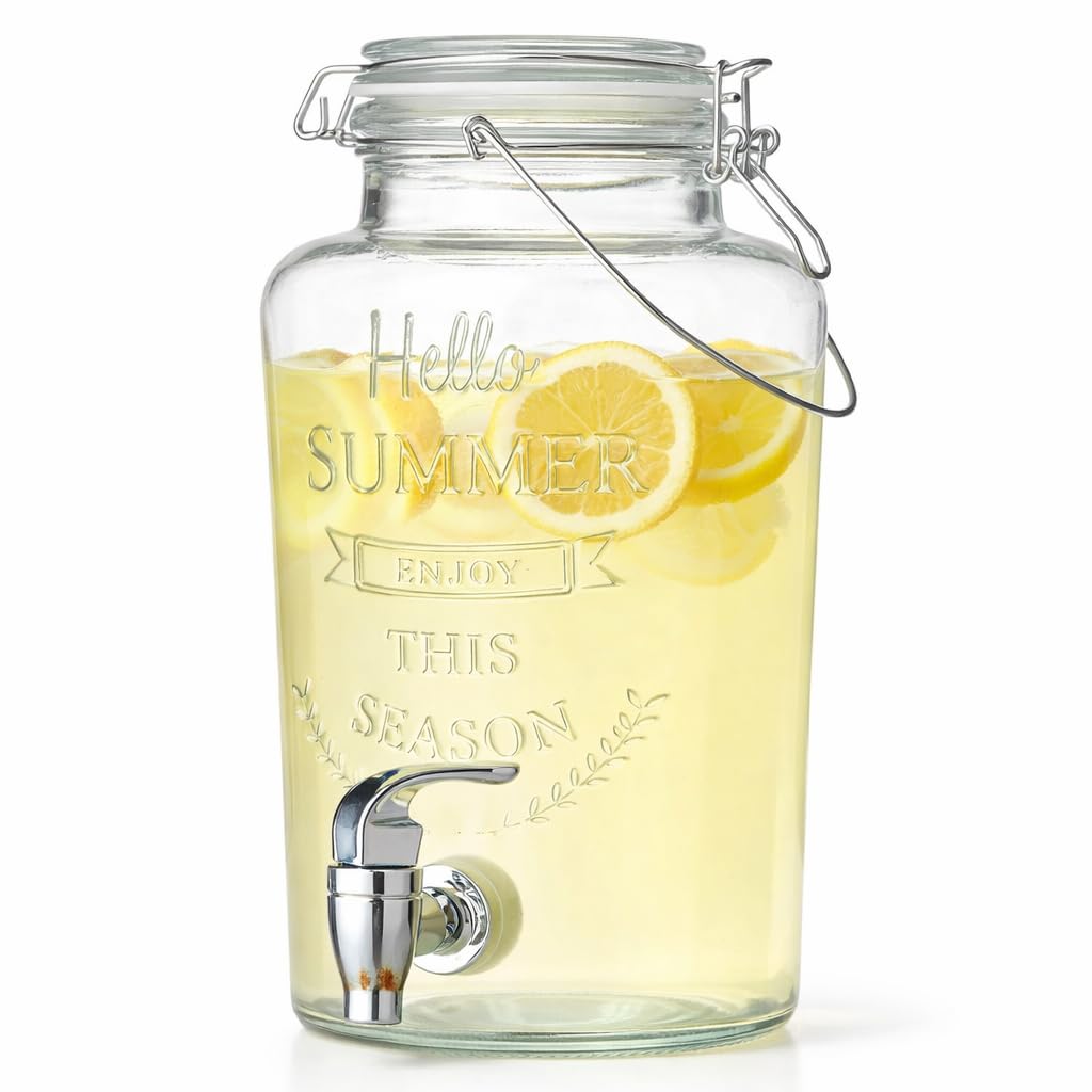 Point-Virgule Distributeur de Boissons Hello Summer Avec Robinet - Fontaine à Boisson Transparente 3L