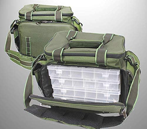 QMBasic ANGELTASCHE inkl. 4 Tackle- Boxen | Angelkoffer für Zubehör Wasser-Abweisend gepolsterte Schultergurte – Bild 4