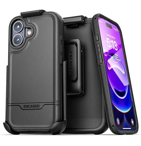 Encased for iPhone 17 Phone Case with Belt Clip (Rebel Armor) Protective Case with Camera Control Button and Holster (Compatible with MagSafe) Black