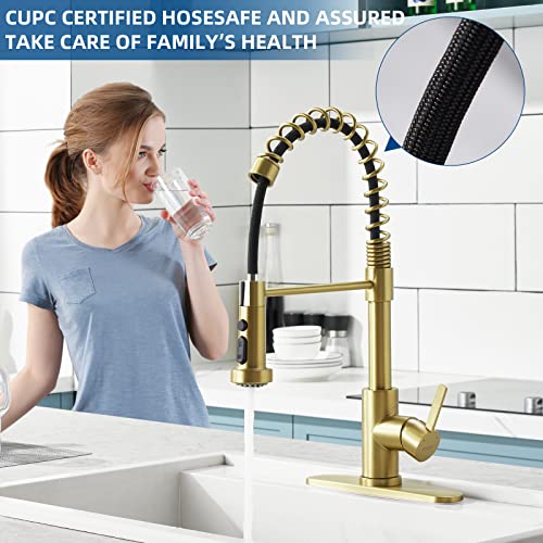 Guukar Kitchen Faucet With Pull Down Sprayer Brushed Gold Commercial Kitchen Sink Faucet Single Handle Stainless Steel Brass Farmhouse Utility Sink Faucet Champagne Bronze #TOP4