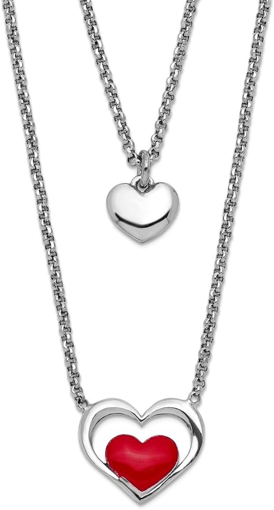 JewelryWeb 11.24mm 925 Sterling Silver Rhodium Plate Enamel Love Heart 2-strand With 1 Inch Extension Necklace 15.5 Inch Strand Necklace for Women