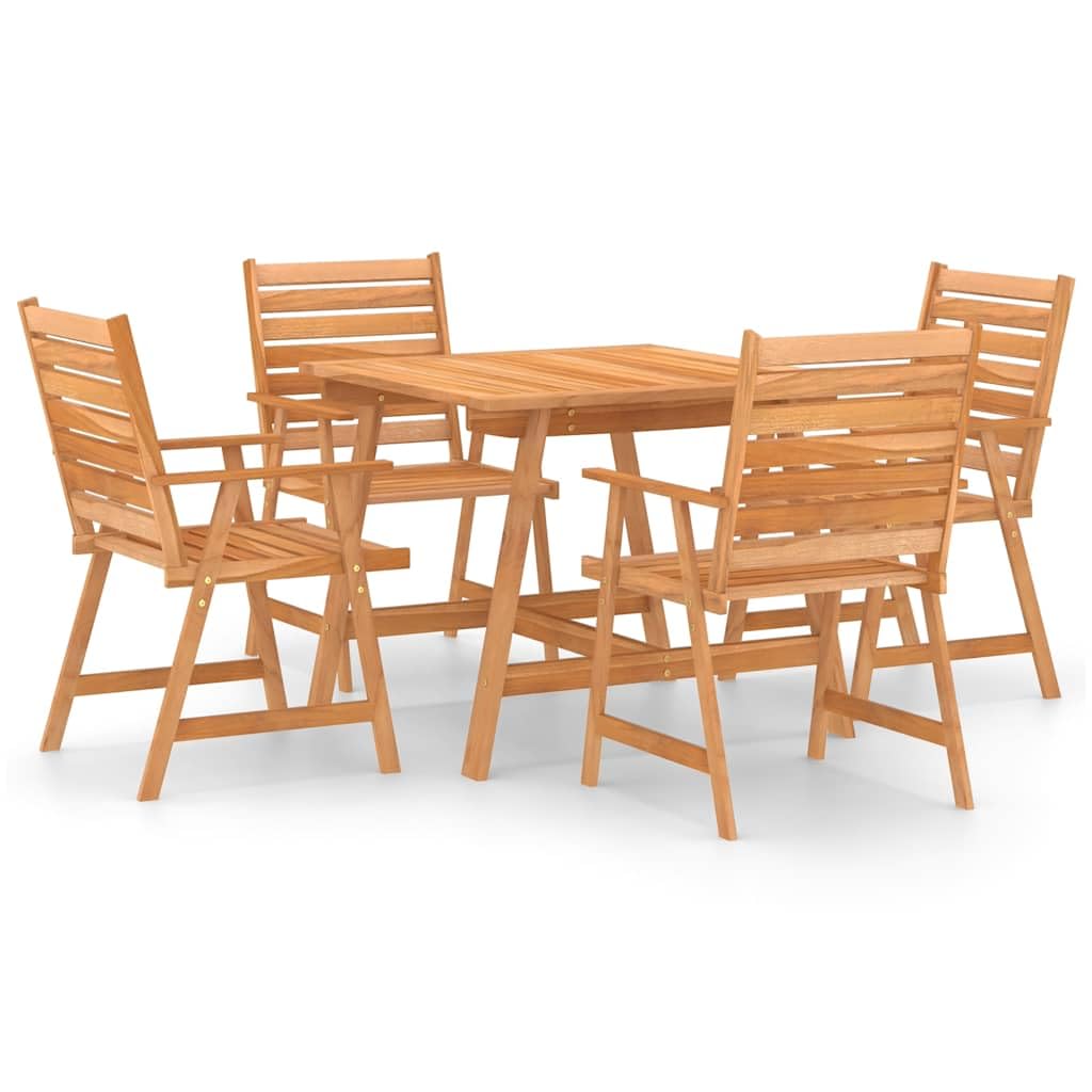 Set Pranzo da Giardino 5 pz in Legno Massello di Acacia | Elegante kit arredo per terrazzo e patio con finitura ad olio naturale, ideale per cene all'aperto e tea time in famiglia.