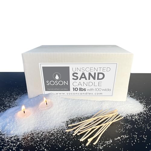 Simply Soson 10 lb White Unscented Pearled Candle, Sand Candle, Long Lasting Powder Candle, Refillable Pearl Candle Sand with 50 Wicks for Candle Making