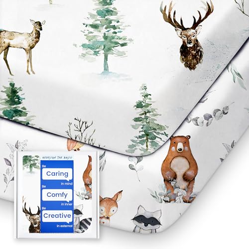 Image of Pack N Play Sheets Fitted, TotBasic Ultra Soft Animal Mini Crib Sheets, Premium Jersey Knit Pack and Play Sheets Neutral, Stretchy Play Yard Sheets for Pack and Play Mattress, 2 Pack (Bear and Dear)