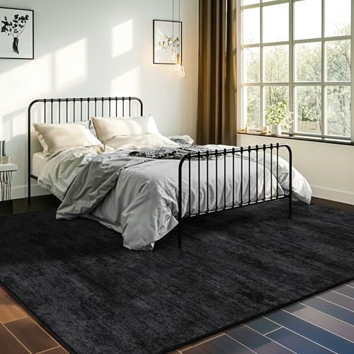 Washable Rug 6x9 Area Rugs for Living Room - Stain Resistant Non-Slip Backing Boho Rug for Bedroom,Durable & Ultra-Thin Vintage Large Area Rug(6x9,Black)