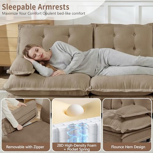 Image of 139 inch Sectional Sleeper Sofa with Ottoman, L Shaped Modular Deep Seat Couches for Living Room Apartment, Flexible Module Combination Cloud Sofa with Spring Support, Easy Assembly, Coffee