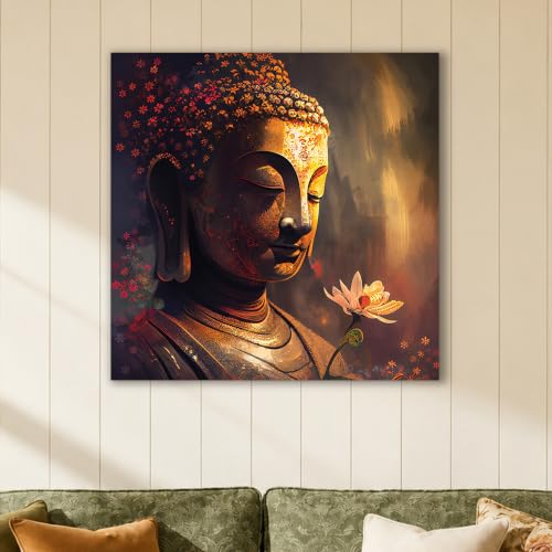 Image of PAINTINGMANTRA Buddha Canvas Painting for Living Room, Buddha wall Art Painting for living room, Bedroom, office and Meditation Room, Canvas, 22x22 Inch