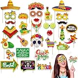 Kit de Décoration de Fête Mexicaine   30 Pièces Accessoires Photo pour Soirée à Thème Mexicain, Comprenant Sombreros, Piments, Cactus, Lèvres et Lunettes   Idéal pour Carnaval, Anniversaire et Fê