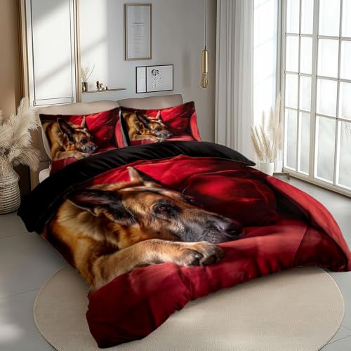 Funda nórdica 150 x 200 cm Juego de Cama de Microfibra con 2 Fundas de Almohada Animal Pastor Alemán Juego de Funda nórdica Suave Marrón Funda nórdica Estampada