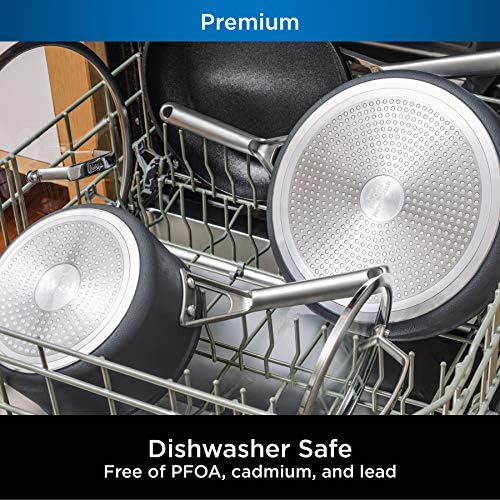 Ninja C39800 Hard-Anodized Foodi Neverstick, Premium Anti-Scratch Nesting Pots & Pans with Lids, Aluminum, Slate Gray