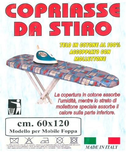 Corredocasa Copriasse da Stiro Universale 60x120, Made in Italy - Copri ASSE in 100% Cotone Elasticizzato, Assorbe Il Vapore e Non Lascia Residui - Copertura Assa da Stiro per Una Stiratura Perfetta