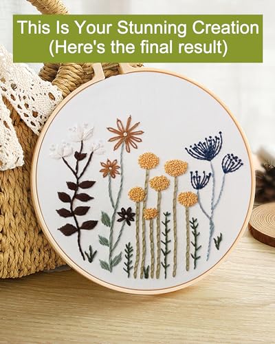 Image of Santune 3 Sets Embroidery Kit,Cross Stitch Kits for Beginners,Needlepoint Kits for Adults with Easy Floral Pattern Hand Crafts,Hoop,Needle,Mothers Day Gifts