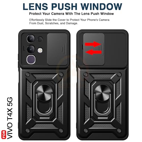 Image of Armor Bumper Back Cover Case forIQOO Z10x / Vivo T4x / Y29 4G / Y31 Pro | Rotating Camera Cover, Ring Holder & Kickstand | Heavy Duty & 360 Degree Protection Back Cover (Black)