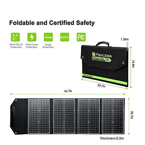 PAXCESS RV Solar Panel, 120W 18V Portable Folding Solar Panel with USB QC 3.0, Type C Output, Off-Grid Emergency Power Supply for RV Camping Travel Outdoor Backup
