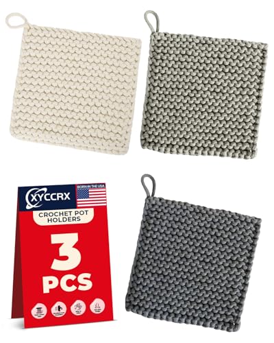 3Pcs Handmade Crocheted Pot Holders, 7.5