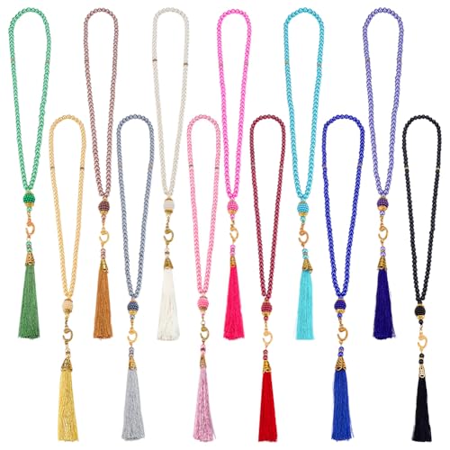 PH PandaHall 12pcs Ramadan Tasbih Prayer 99 Beads Islam Prayer Tasbih 6mm Rosary Muslim Misbaha Tasbeeh Bracelet with Tassel Beaded Glass Pearl Bracelet Gifts for Easter Women Men 12 Colors