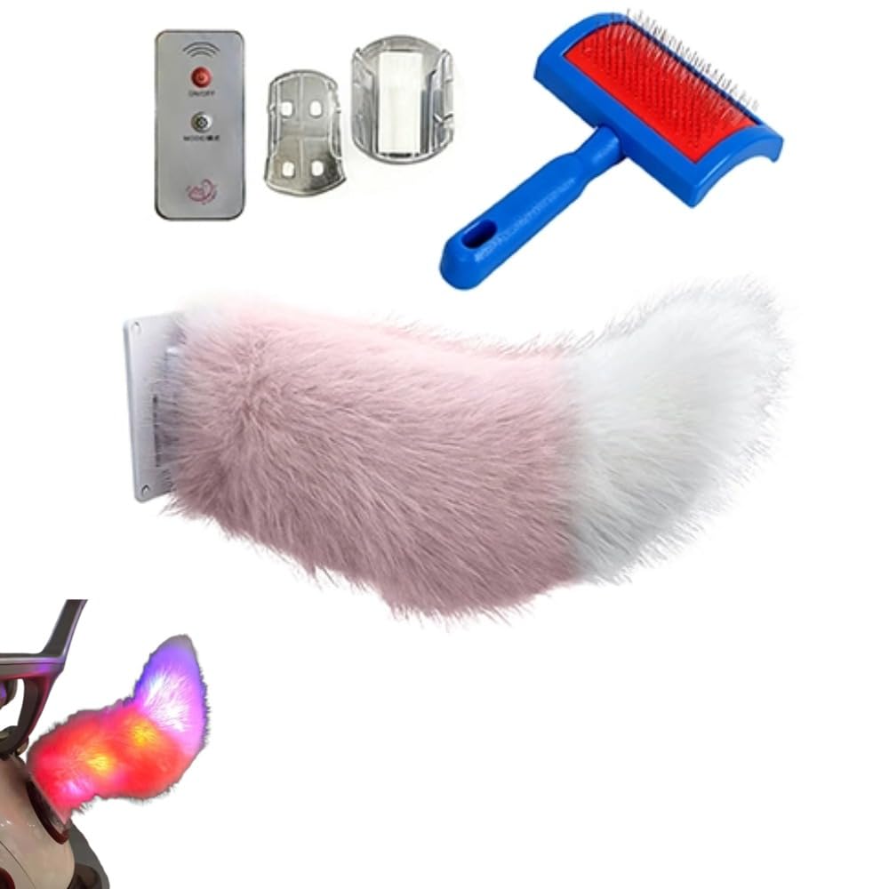 Animatronic Electric Tail for Car Decoration, Fuzzy Fox Tails with Colorful Lighting Remote Control, Rechargeable Auto Trunk Charm for RV Travel Motorcycle, Cosplay Accessory, Wagging Tail for Car