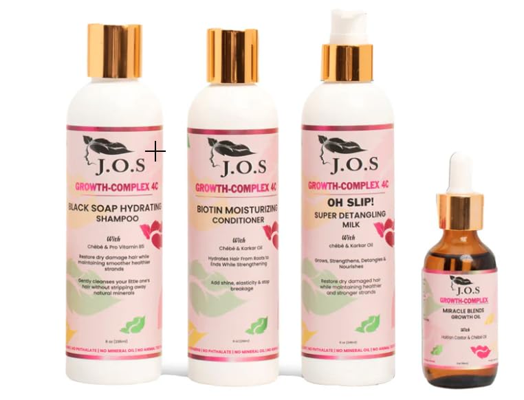 J'Organic Solutions 4C Healthy Hair Kit (4 Product Set) - Leave-In Detangler, Growth- Oil, Shampoo & Conditioner for Kinky, Coily, Hair Types (4 Products set)