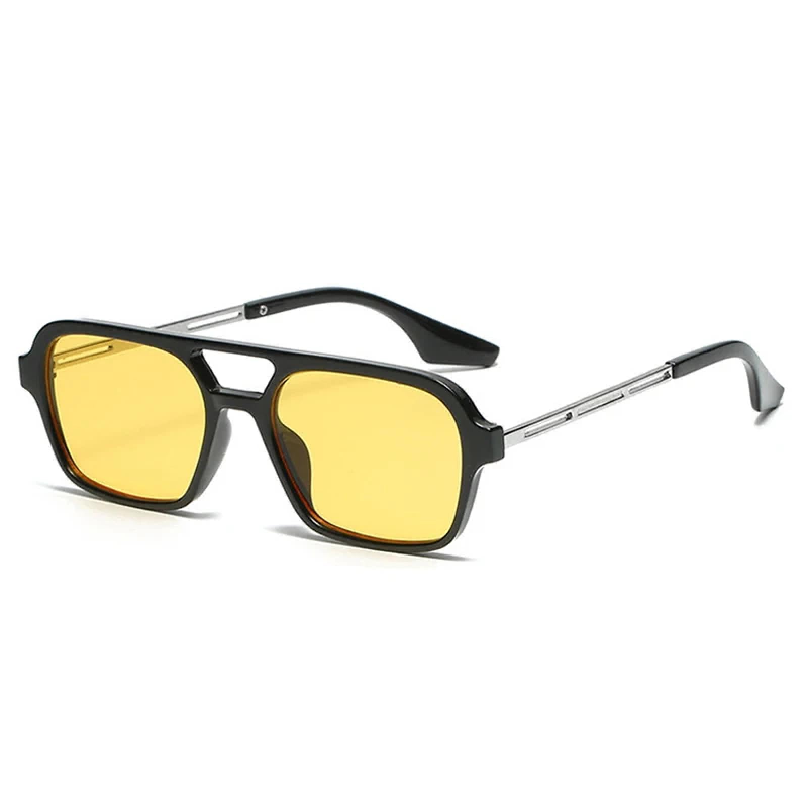 Occhiali da sole con protezione UV400 | Montatura piccola punk in metallo giallo | Donna Uomo per sport all'aria aperta e guida